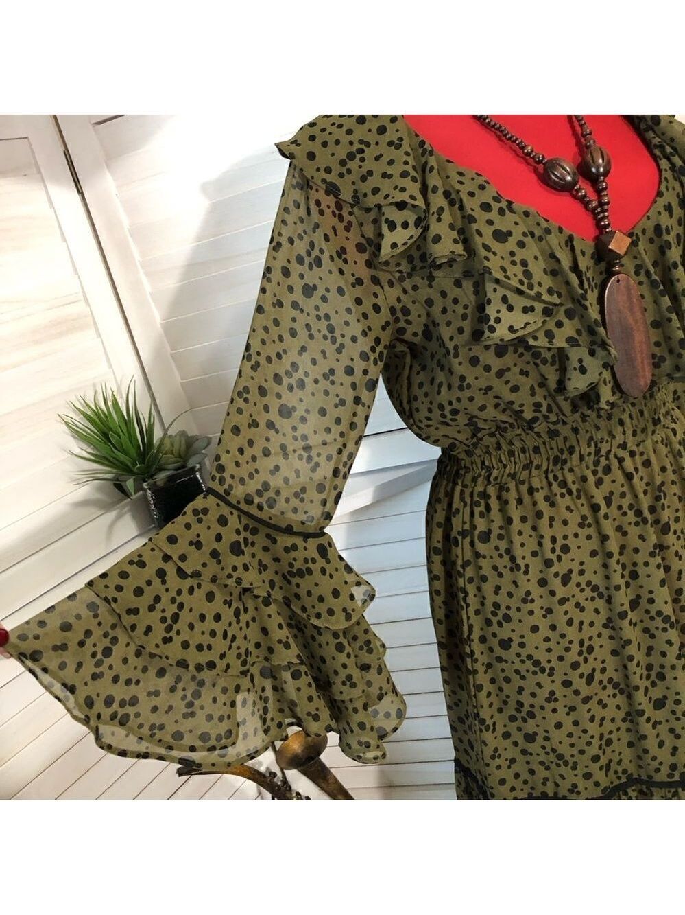 Misa LosAngeles Dress chiffon Green Dot Ruffle whimsigoth fairy festival boho XS - Picture 4 of 8